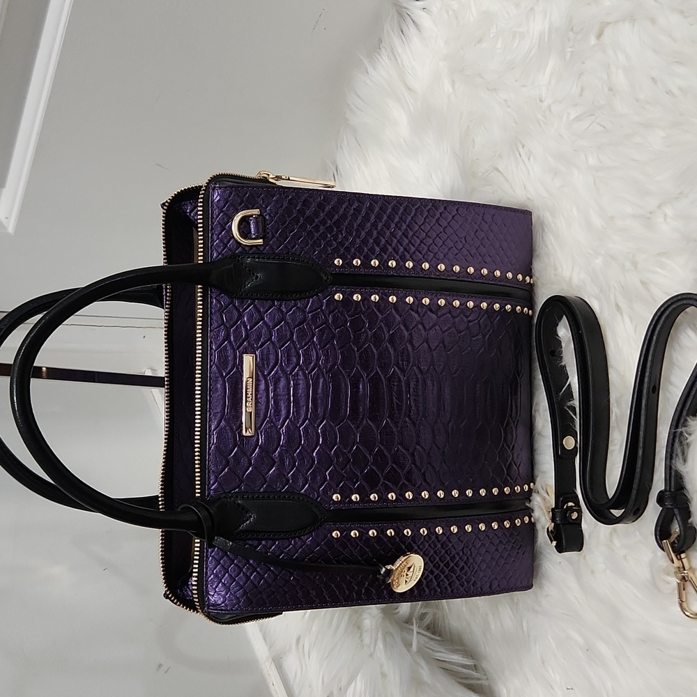 💜🔹️ Brahmin🔹️ Rare🔥 Small Caroline Ultraviolet Altair  Leather + Wallet Set - Picture 6 of 16